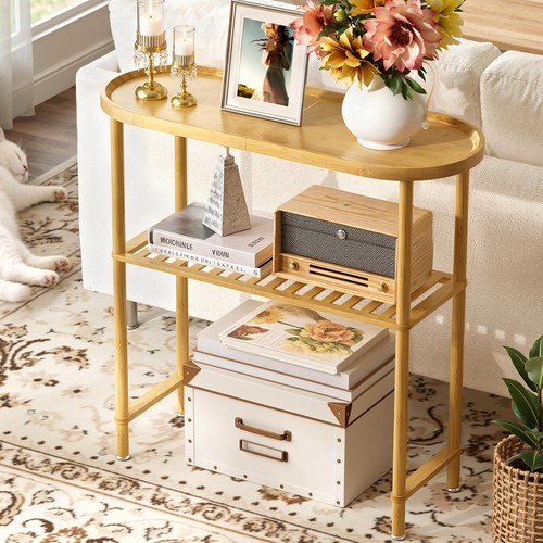 Bamboo oval console table - oval,