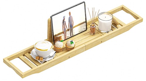 Bamboo bathtub tray caddy - bathtub,